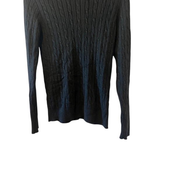 TOMMY HILFIGER Wool Alpaca Blend Black Cable Knit Fitted Turtleneck Sweater L - Picture 4 of 8